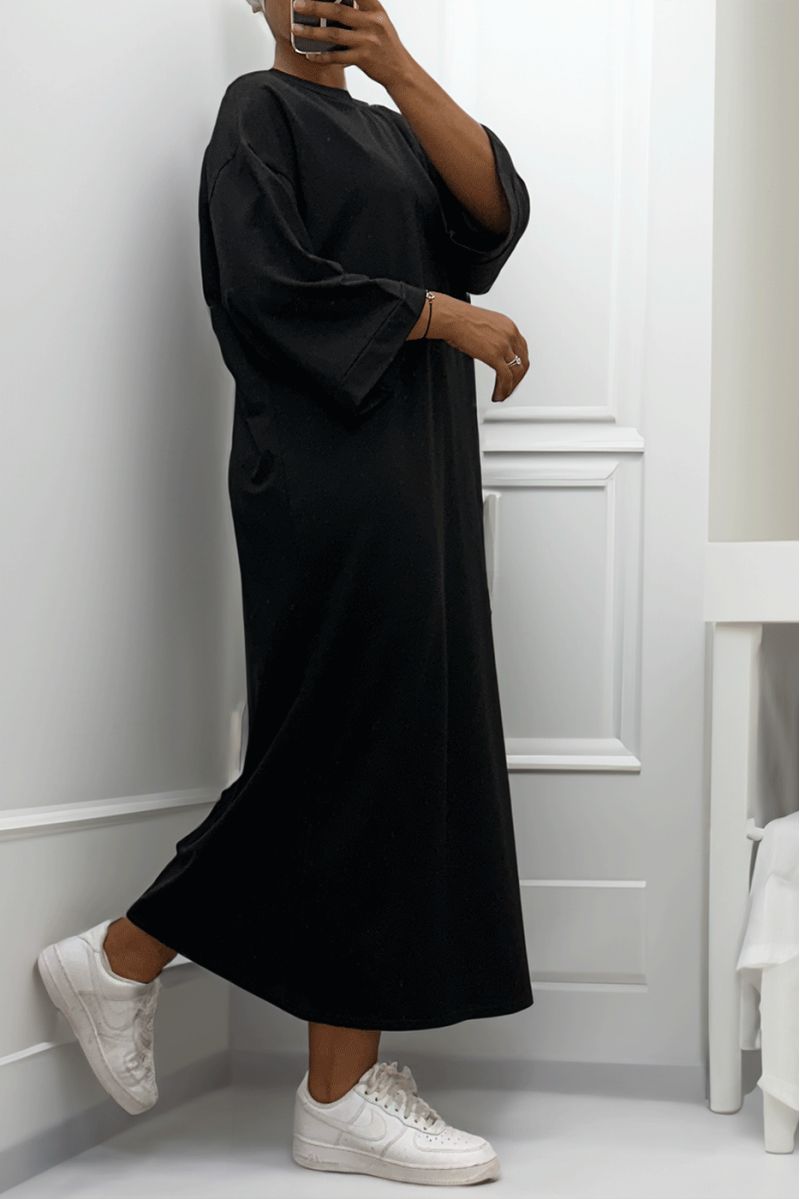 Long over size dress in very thick black cotton - 3