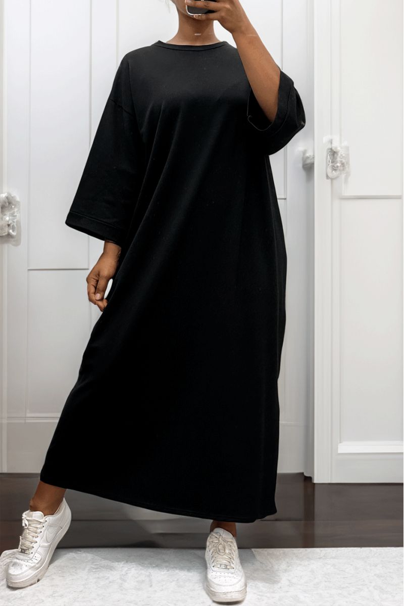 Long over size dress in very thick black cotton - 4