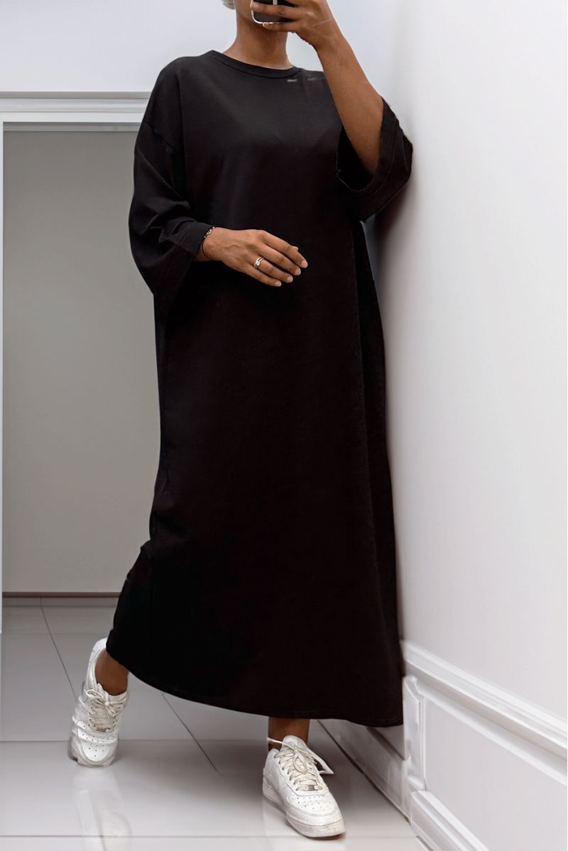 Long over size dress in very thick black cotton - 5