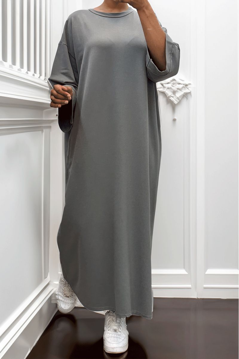 Long over size dress in very thick anthracite cotton - 1