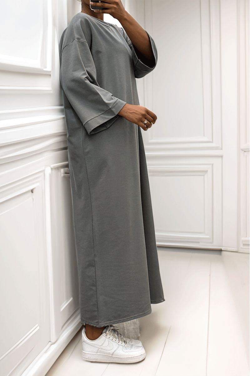 Long over size dress in very thick anthracite cotton - 3