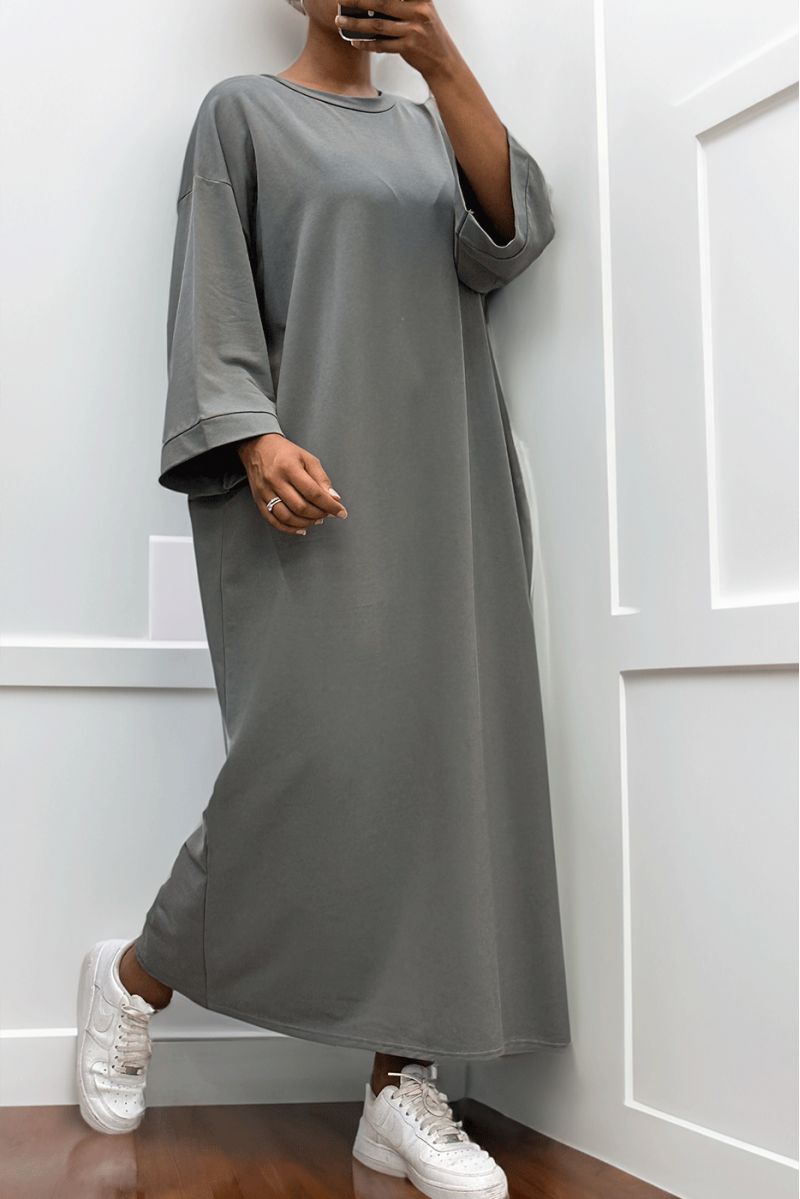 Long over size dress in very thick anthracite cotton - 5