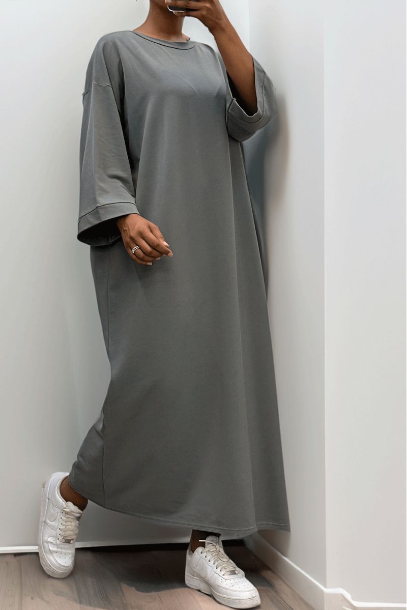 Long over size dress in very thick anthracite cotton - 6
