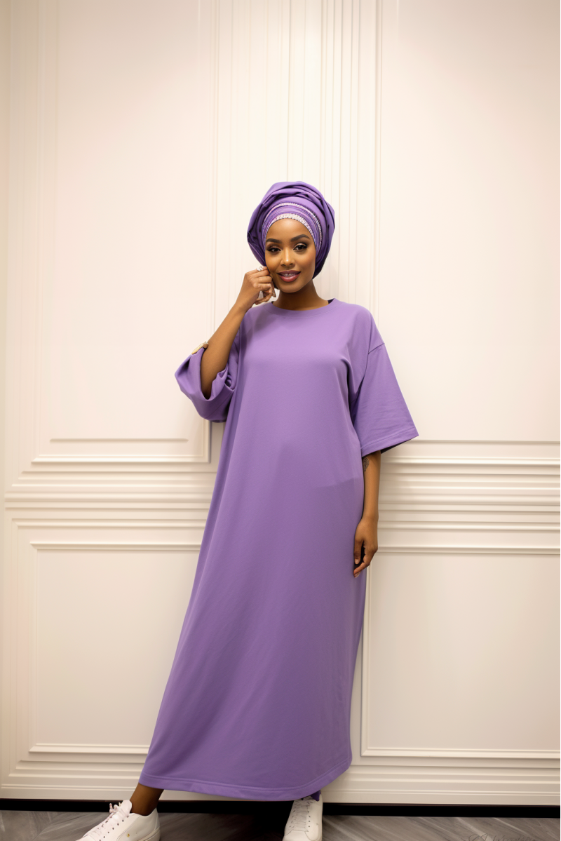 Longue robe over size en coton lilas très épais - 8