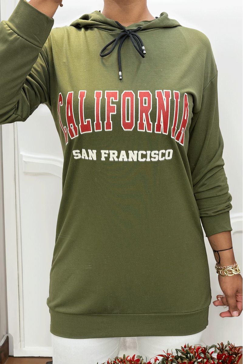 Kaki hoodie met CALIFORNIA-opschrift - 1