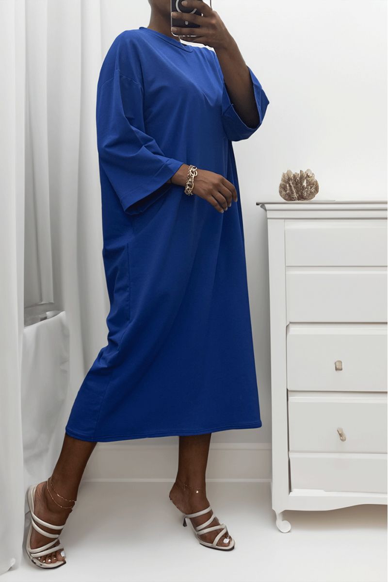 Long over size dress in very thick royal cotton - 2