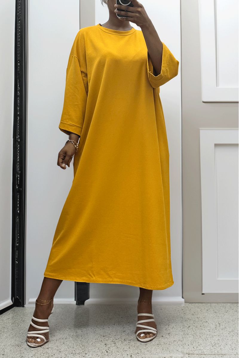 Long over size dress in very thick mustard cotton - 1