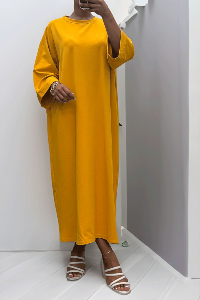 Lange oversize jurk van zeer dik mosterdkatoen - 2