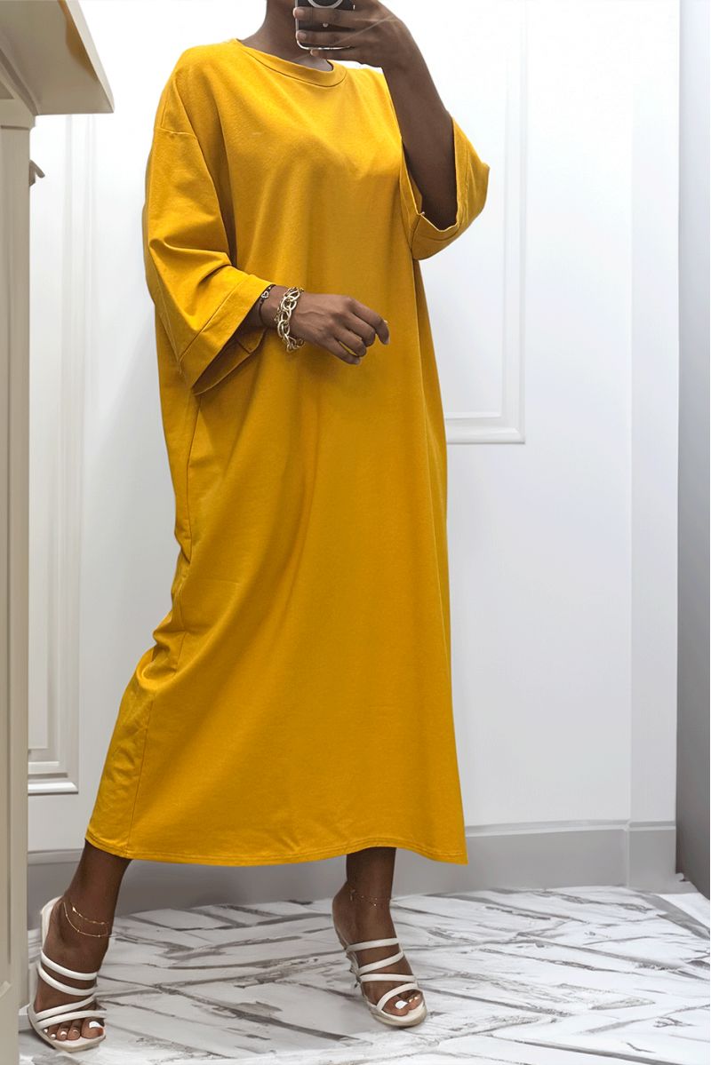 Lange oversize jurk van zeer dik mosterdkatoen - 3