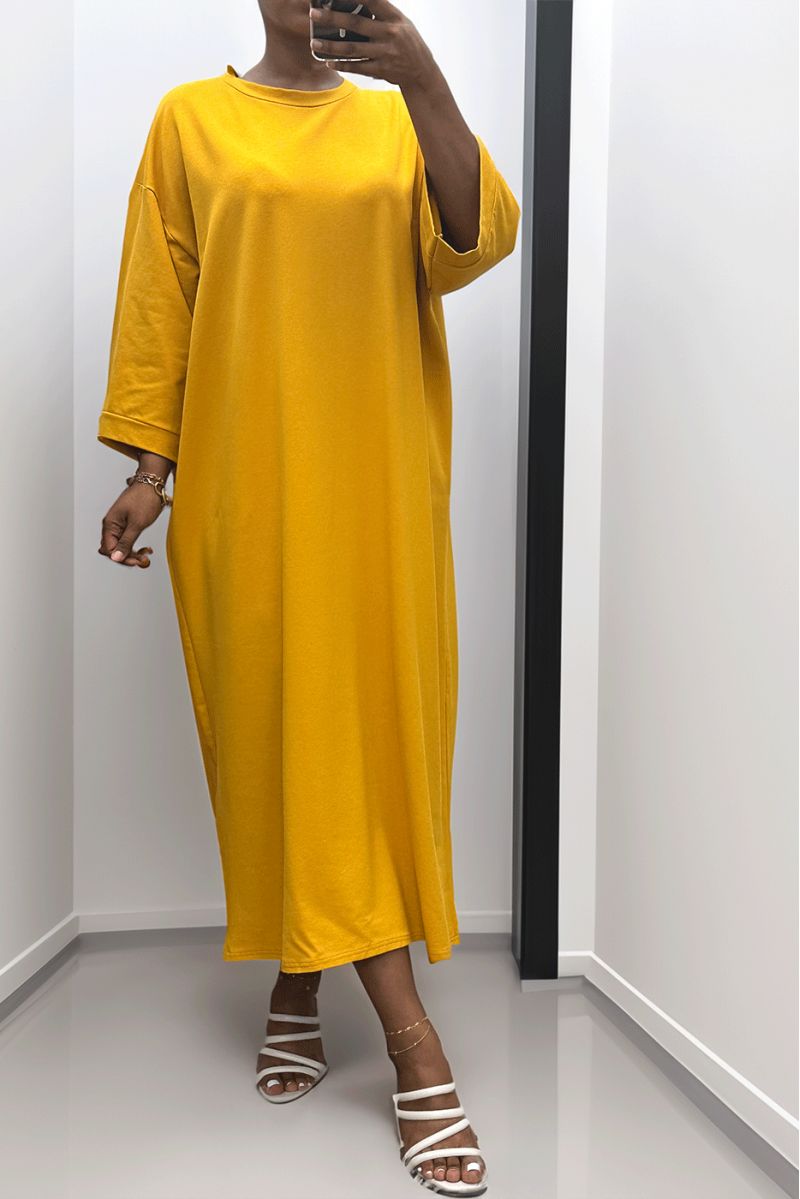 Long over size dress in very thick mustard cotton - 4