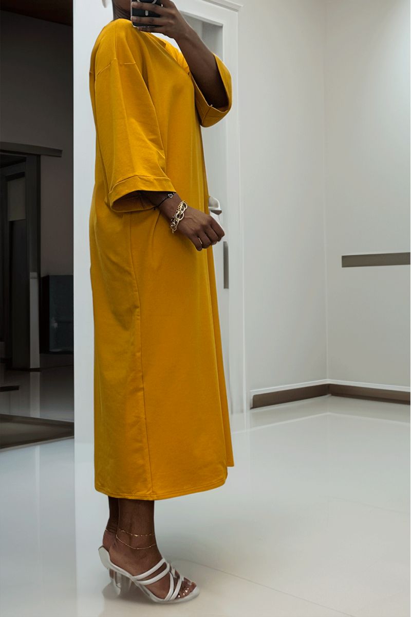 Long over size dress in very thick mustard cotton - 6