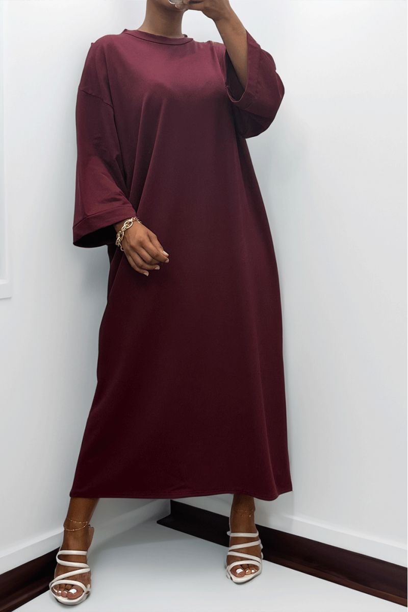 Longue robe over size en coton bordeaux très épais - 2 Longue robe over size en coton bordeaux très épais - 2