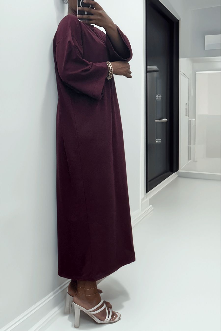 Longue robe over size en coton bordeaux très épais - 5