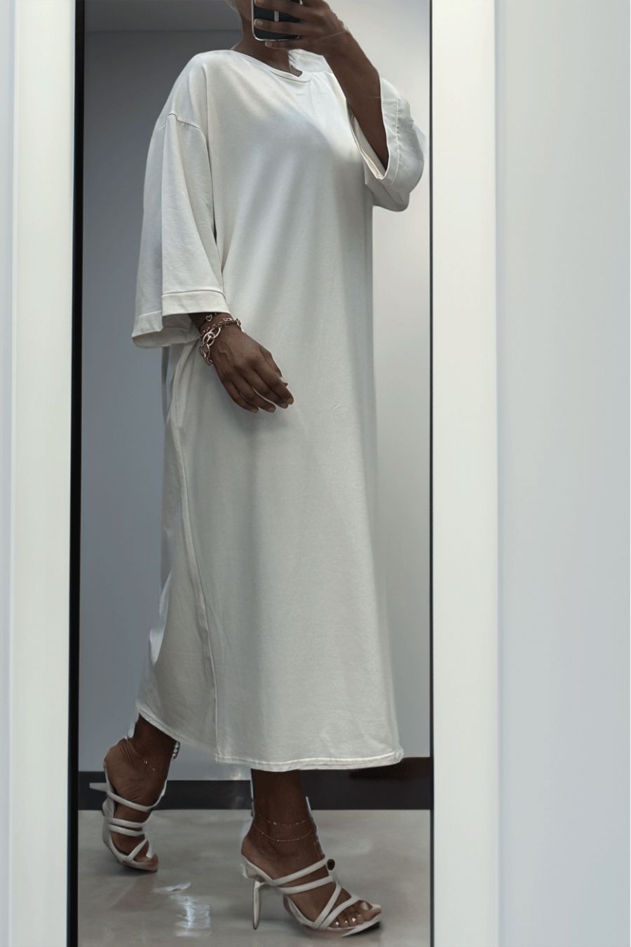 Lange oversize jurk van zeer dik wit katoen - 4