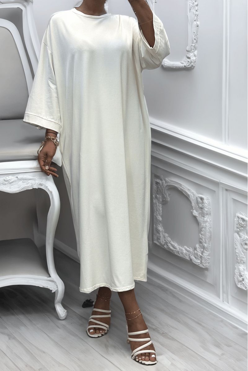 Long over size dress in very thick white cotton - 5