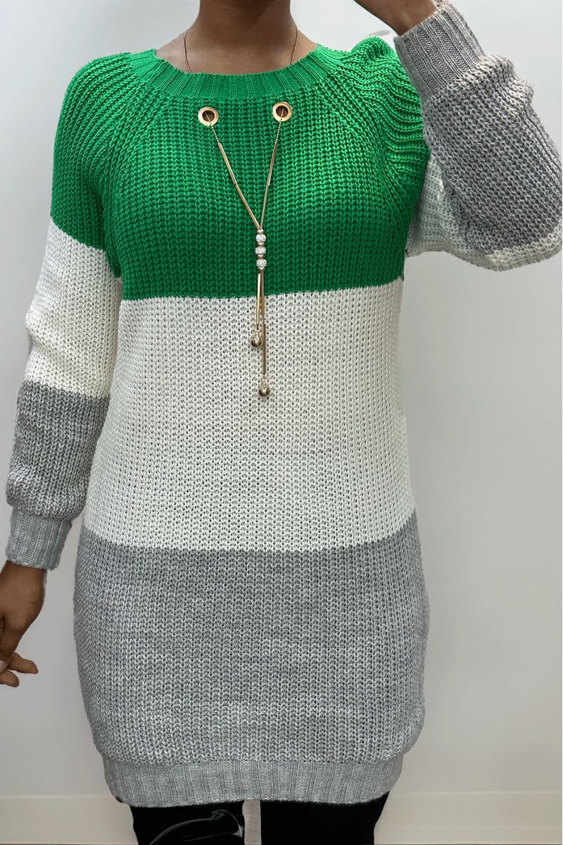Robe pull tri-color avec collier et vert en haut - 1