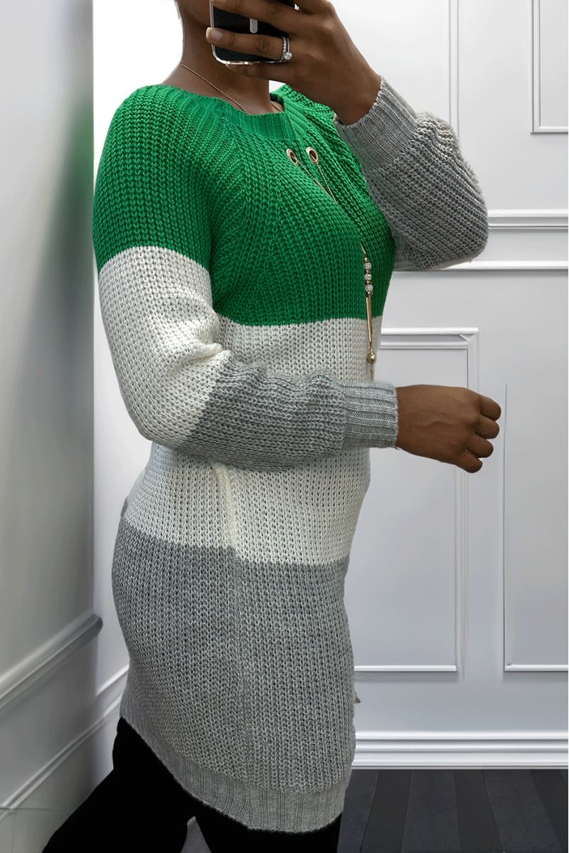 Robe pull tri-color avec collier et vert en haut - 3