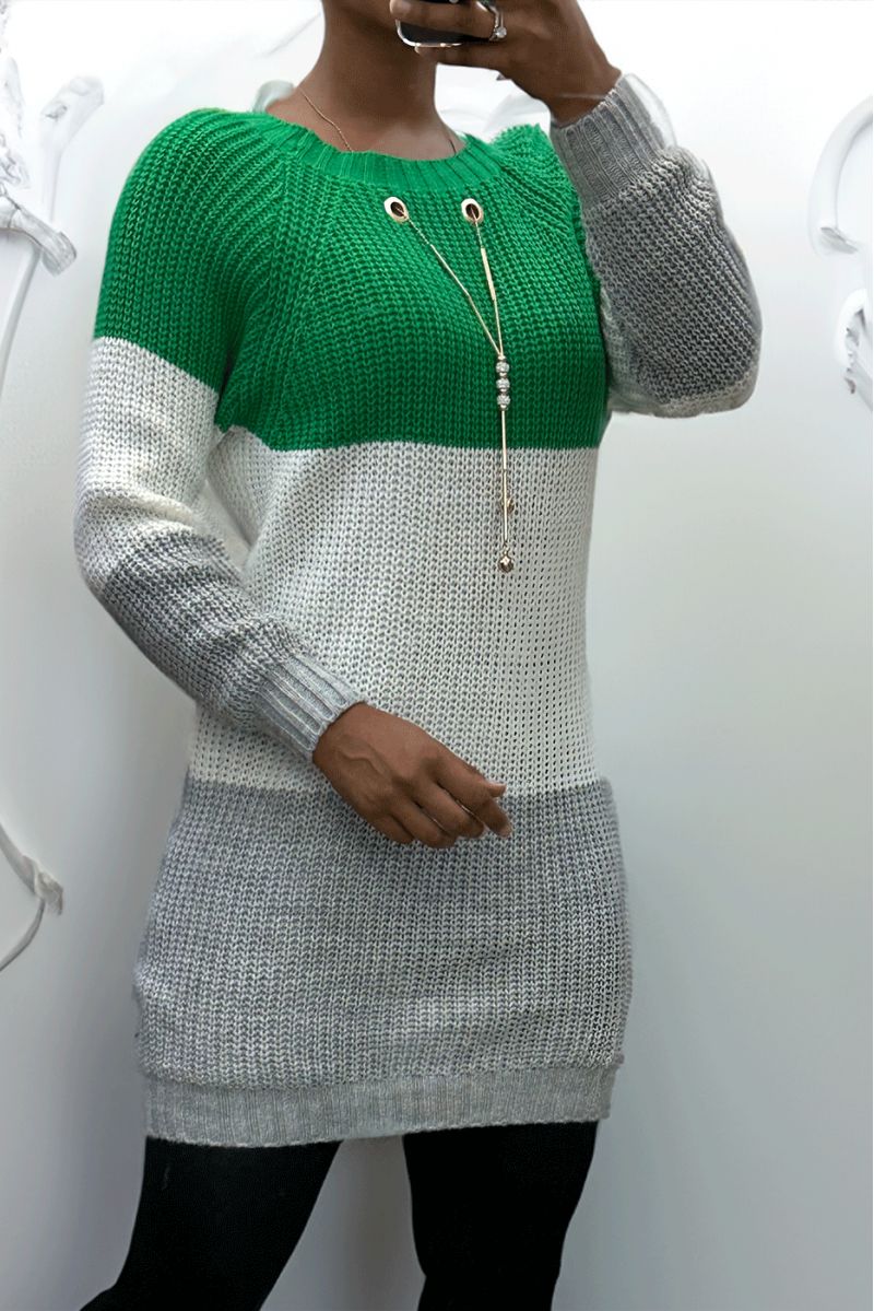 Robe pull tri-color avec collier et vert en haut - 5