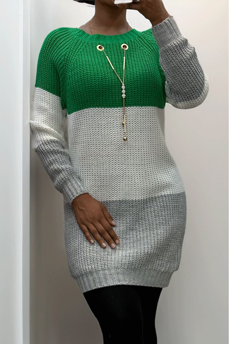 Robe pull tri-color avec collier et vert en haut - 6