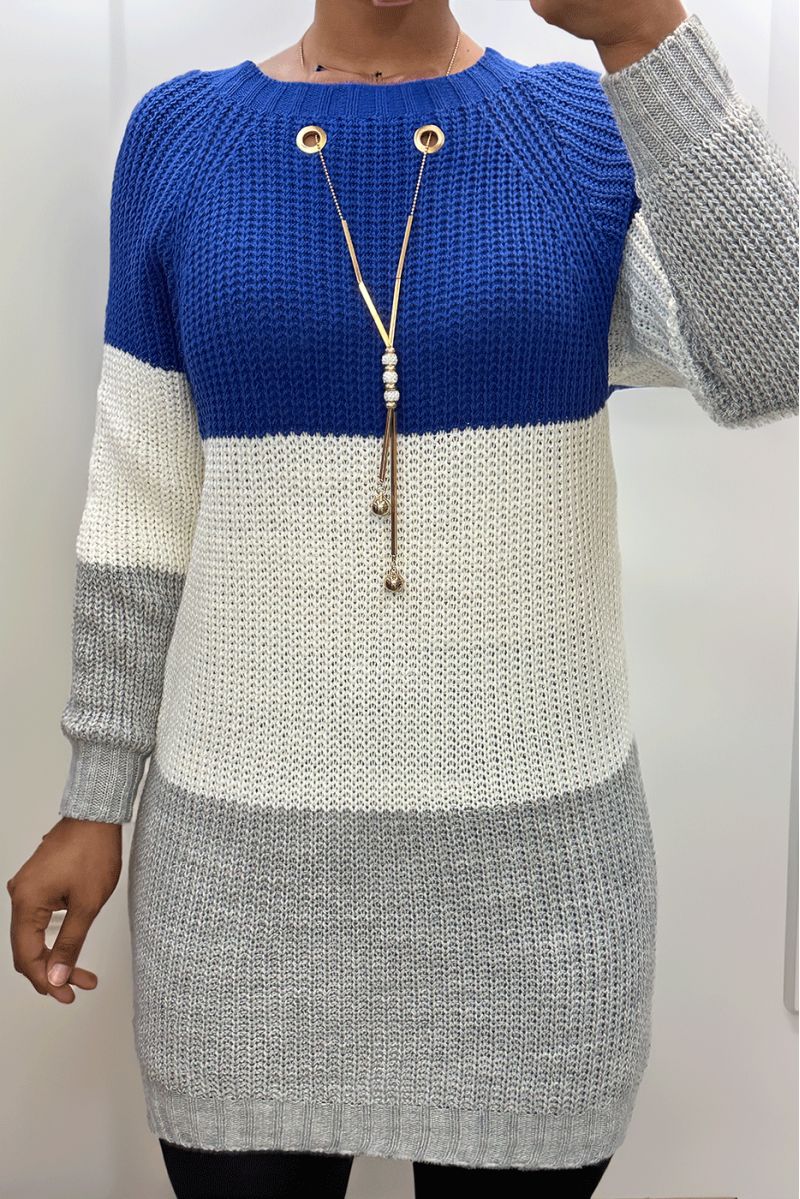 Robe pull tri-color avec collier et royal en haut - 1