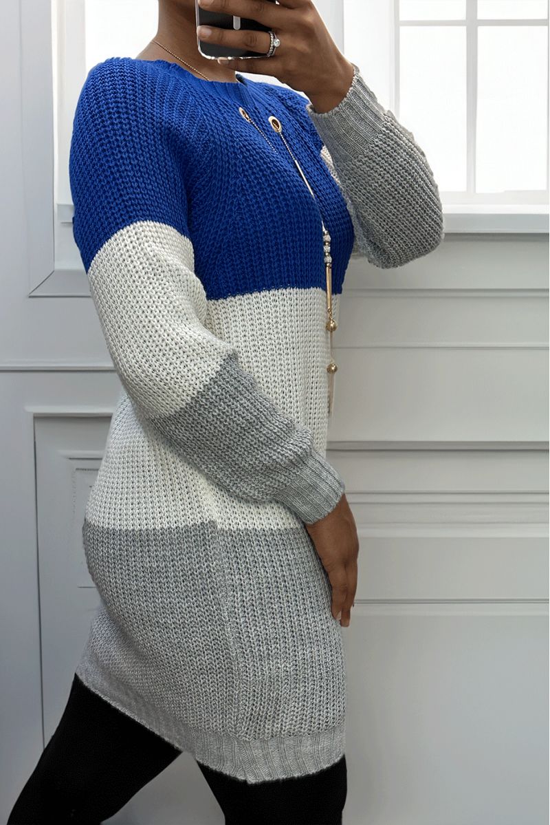 Robe pull tri-color avec collier et royal en haut - 4