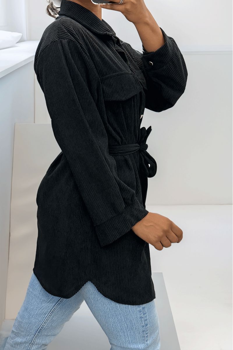 LoLLue on thick black ribbed shirt with pockets and belt - 3