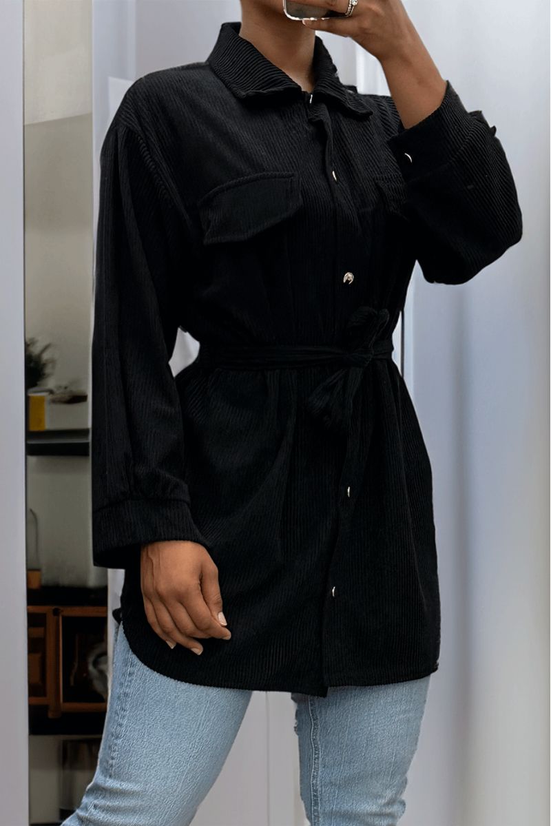 LoLLue op dik geribd zwart shirt met zakken en riem - 6