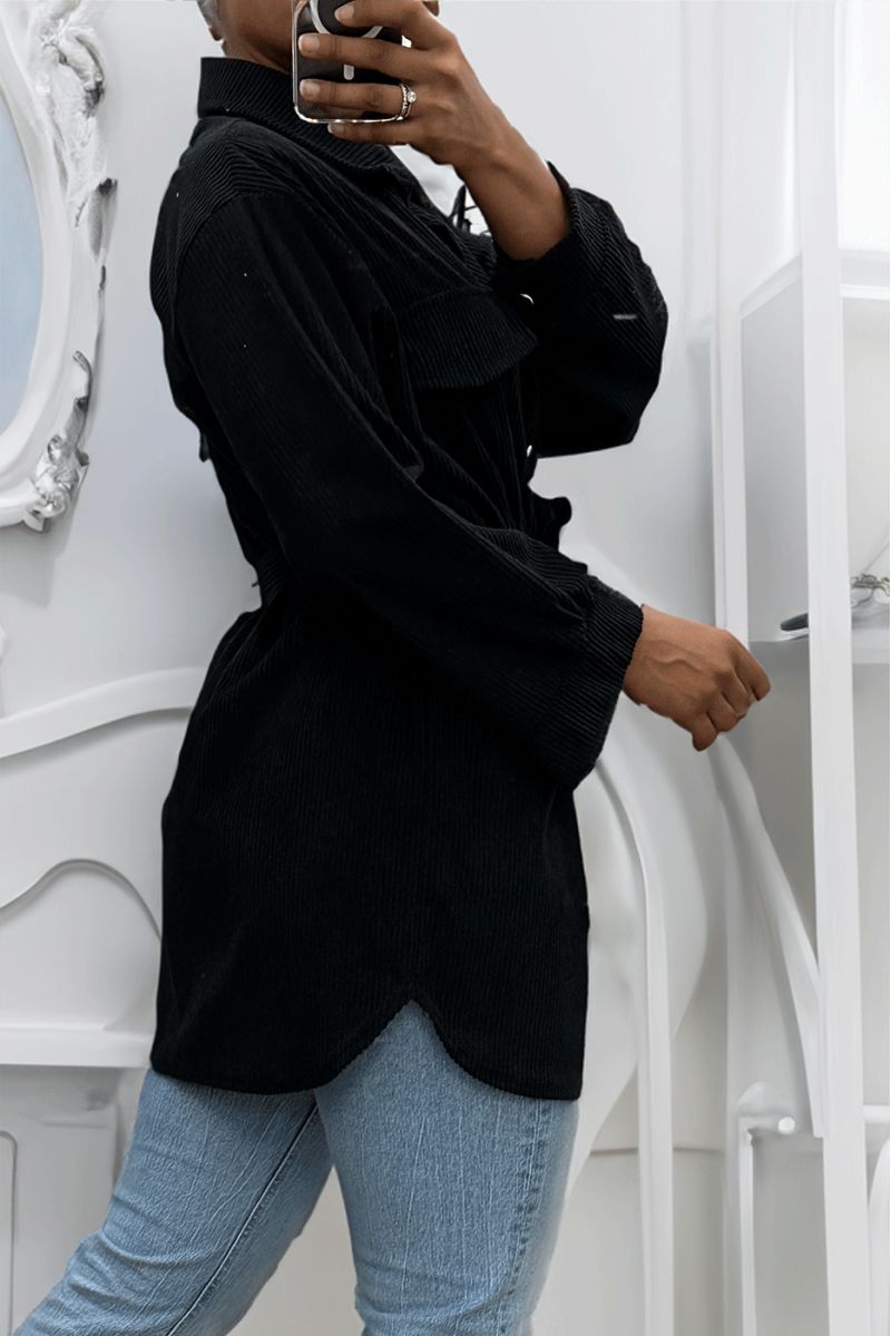 LoLLue on thick black ribbed shirt with pockets and belt - 7