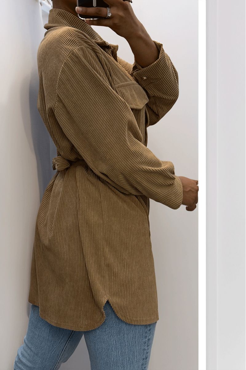 Longue sur chemise camel côtelé bien épais avec poches et ceinture - 4 Longue sur chemise camel côtelé bien épais avec poches et ceinture - 4