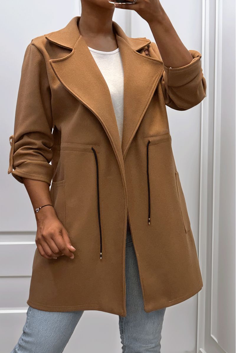 MaMMeau 3/4 camel with lace belt at the waist with pockets - 2