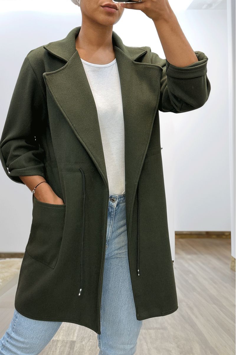 MaKKeau 3/4 khaki with lace belt at the waist with pockets - 3