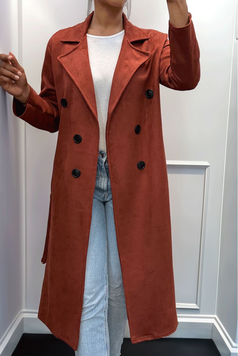 Very chic cognac suede trench coat for women - 1