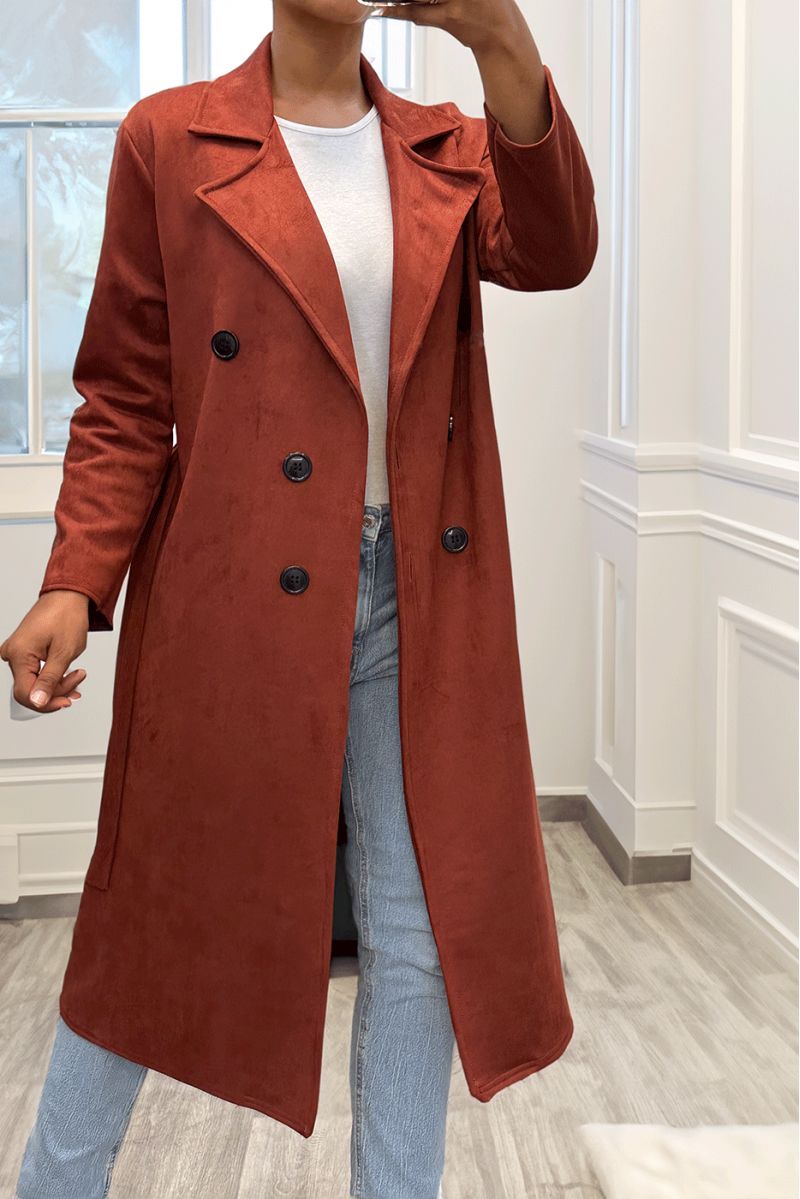 Trench cognac en suédine très chic pour femme - 2