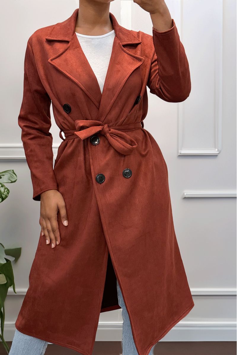 Zeer chique cognac suède trenchcoat voor dames - 3