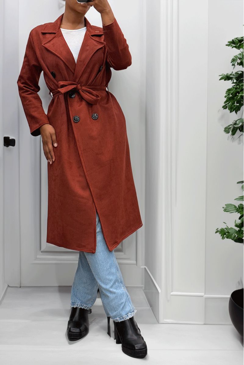 Very chic cognac suede trench coat for women - 5