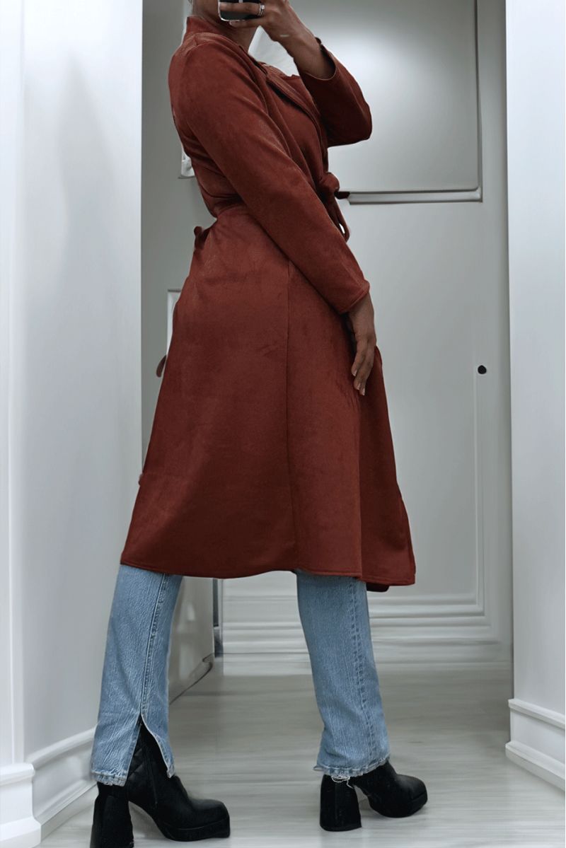 Very chic cognac suede trench coat for women - 8