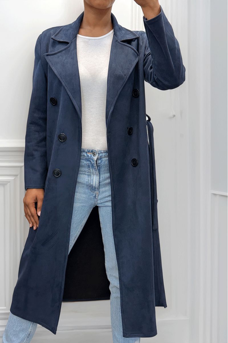 Very chic navy suede trench coat for women - 1