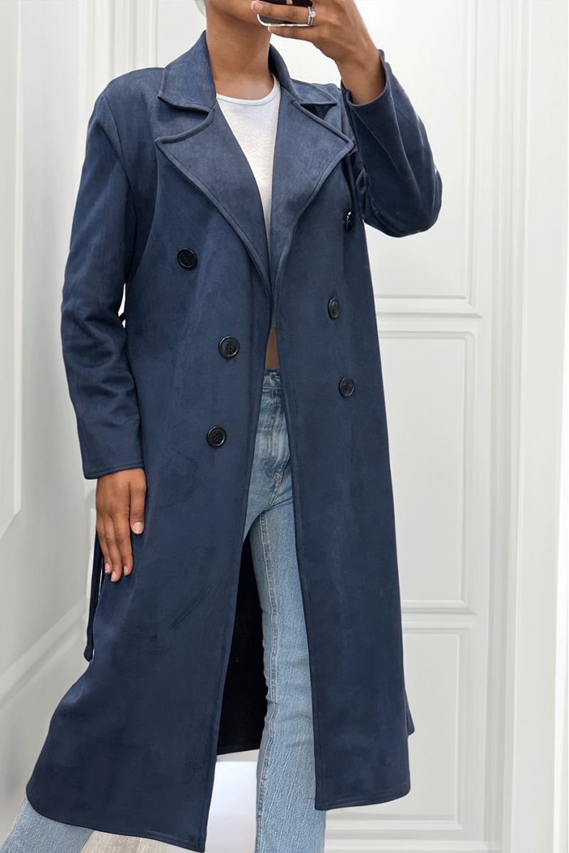 Very chic navy suede trench coat for women - 2