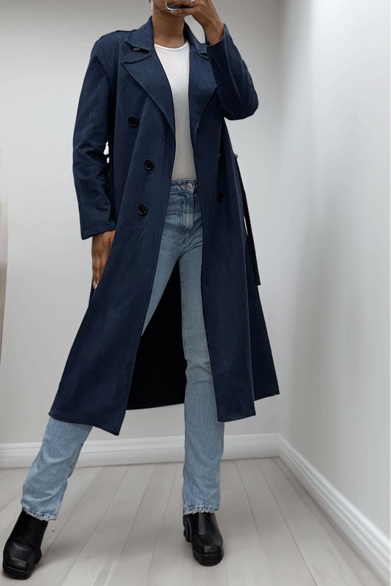 Very chic navy suede trench coat for women - 3