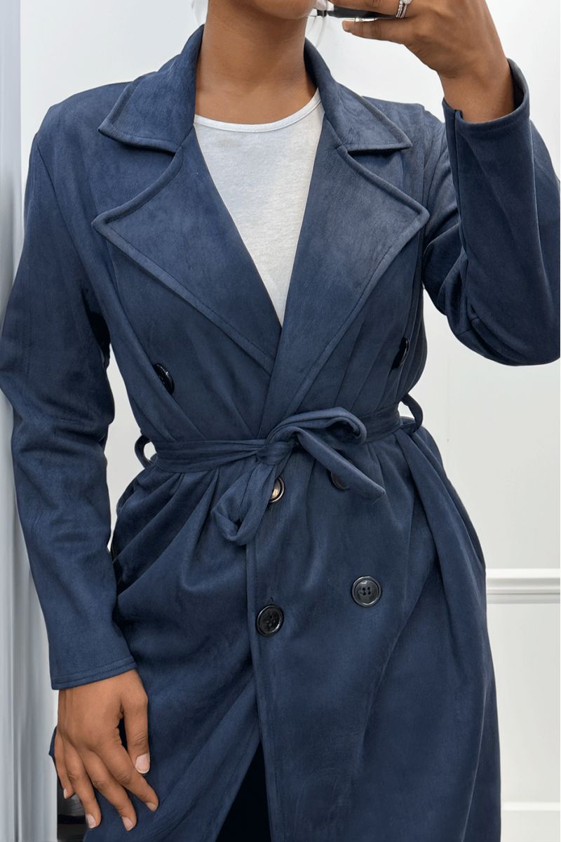 Very chic navy suede trench coat for women - 6