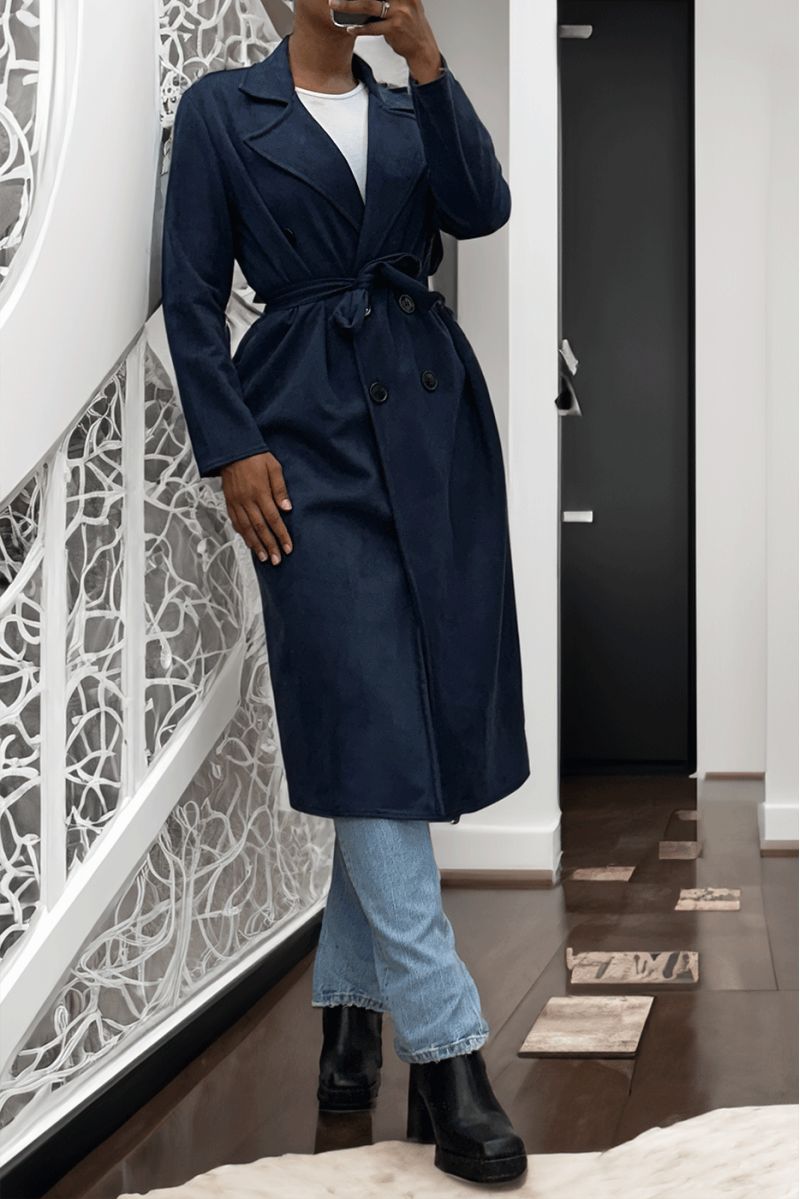 Very chic navy suede trench coat for women - 9
