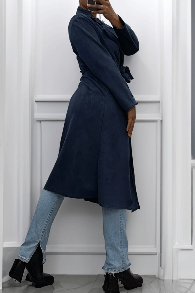 Very chic navy suede trench coat for women - 10