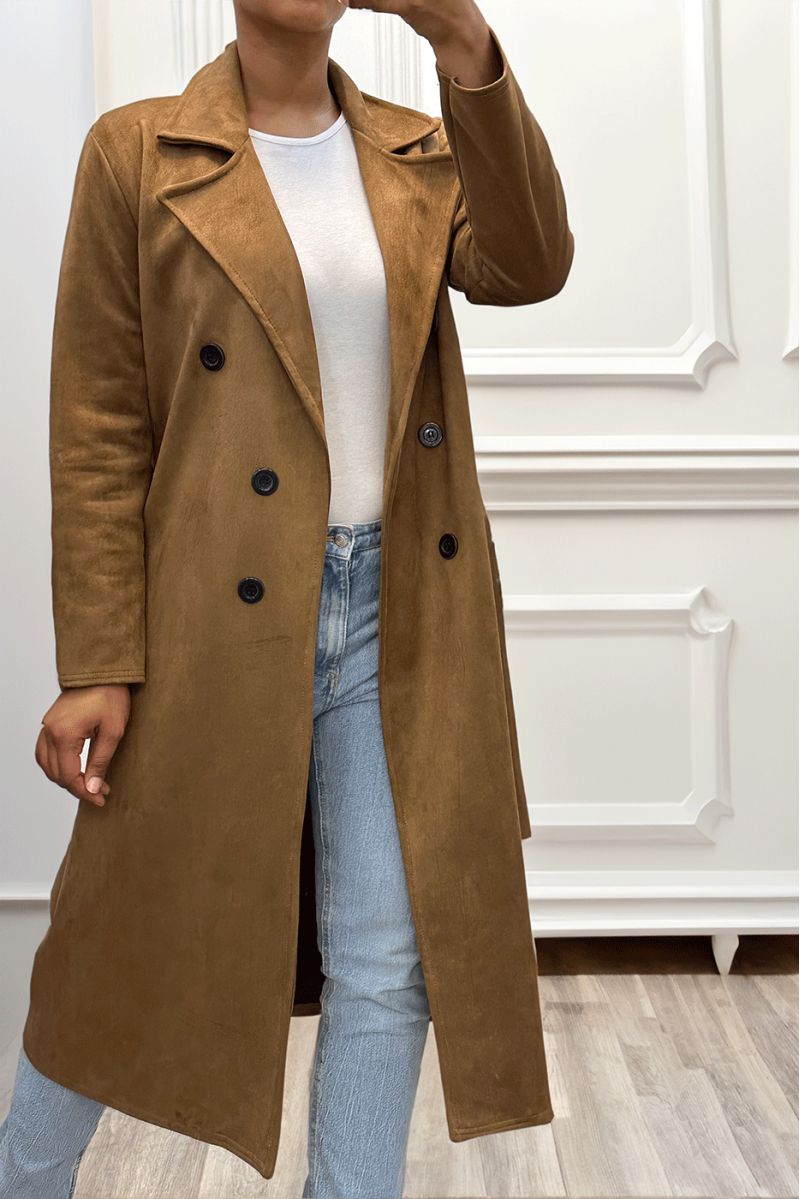 Very chic brown suede trench coat for women - 2