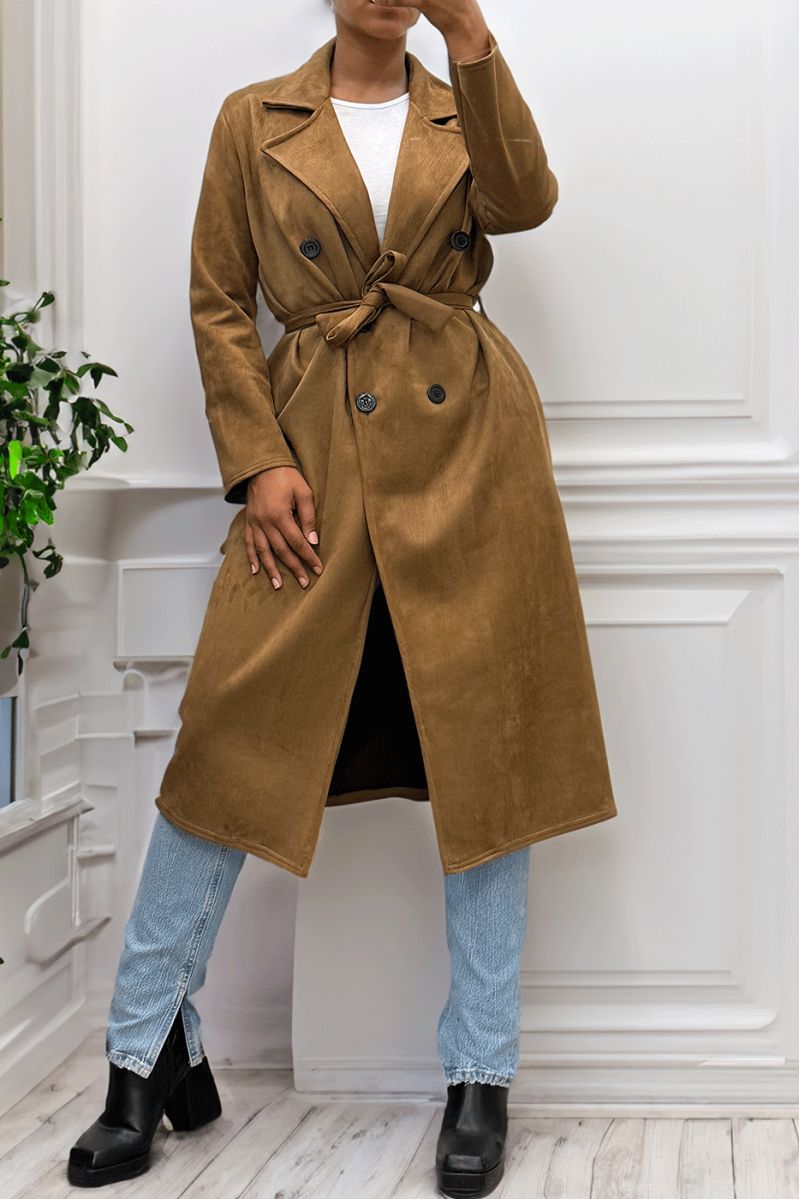 Very chic brown suede trench coat for women - 9