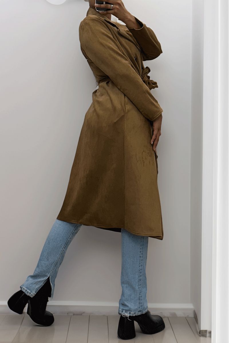 Very chic brown suede trench coat for women - 10