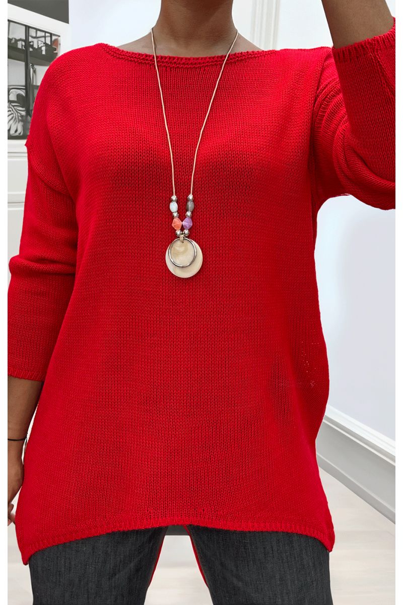 Robe pull rouge avec collier - 1