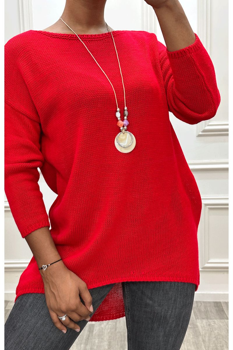 Robe pull rouge avec collier - 2
