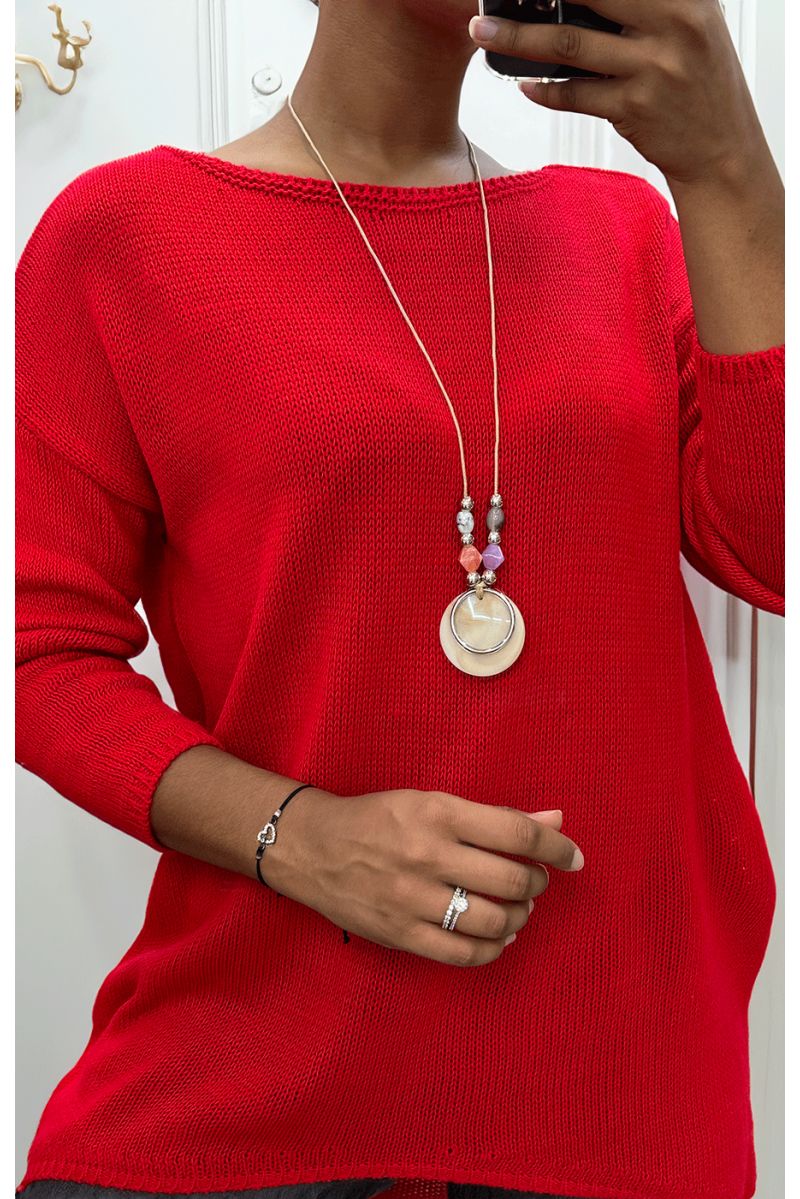 Robe pull rouge avec collier - 3
