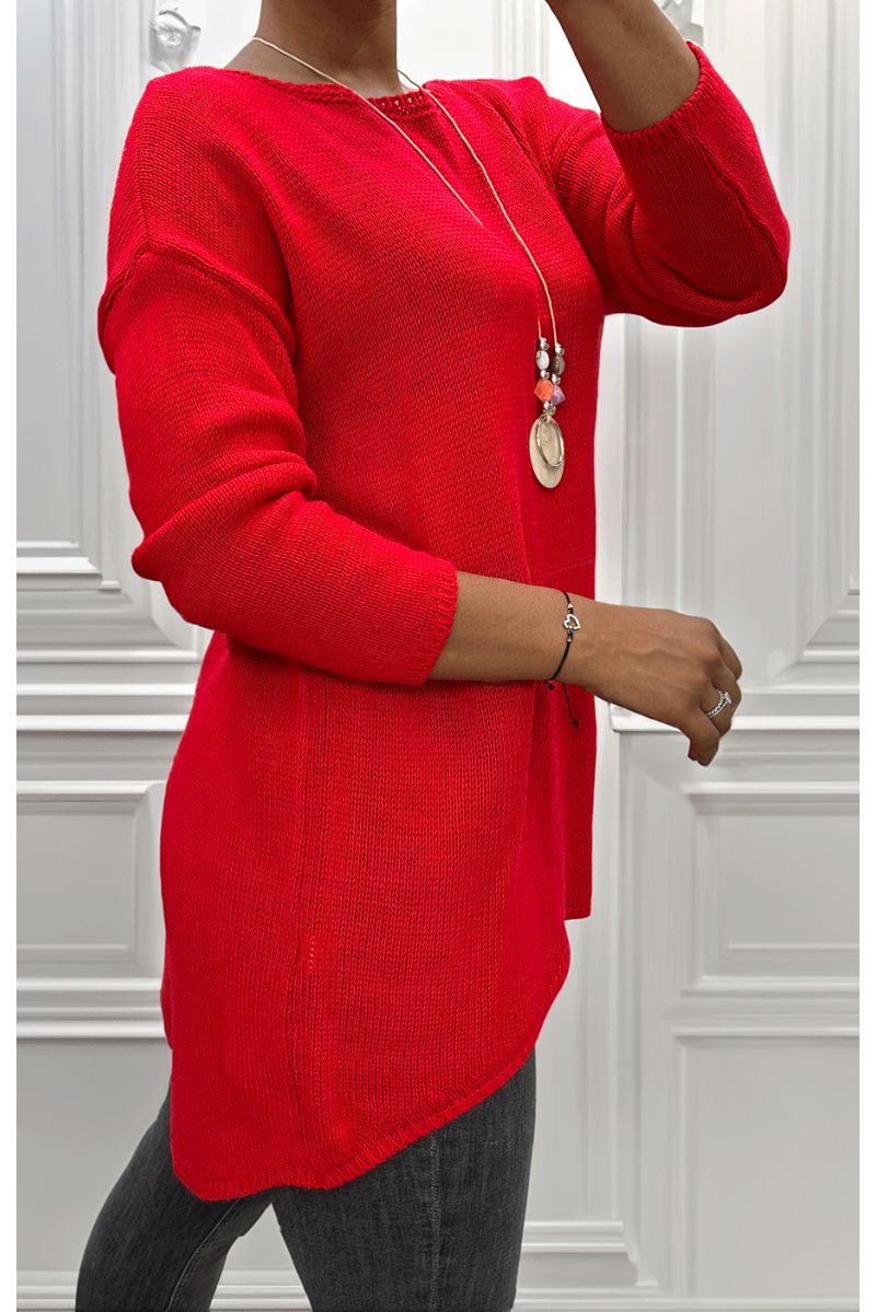 Robe pull rouge avec collier - 4