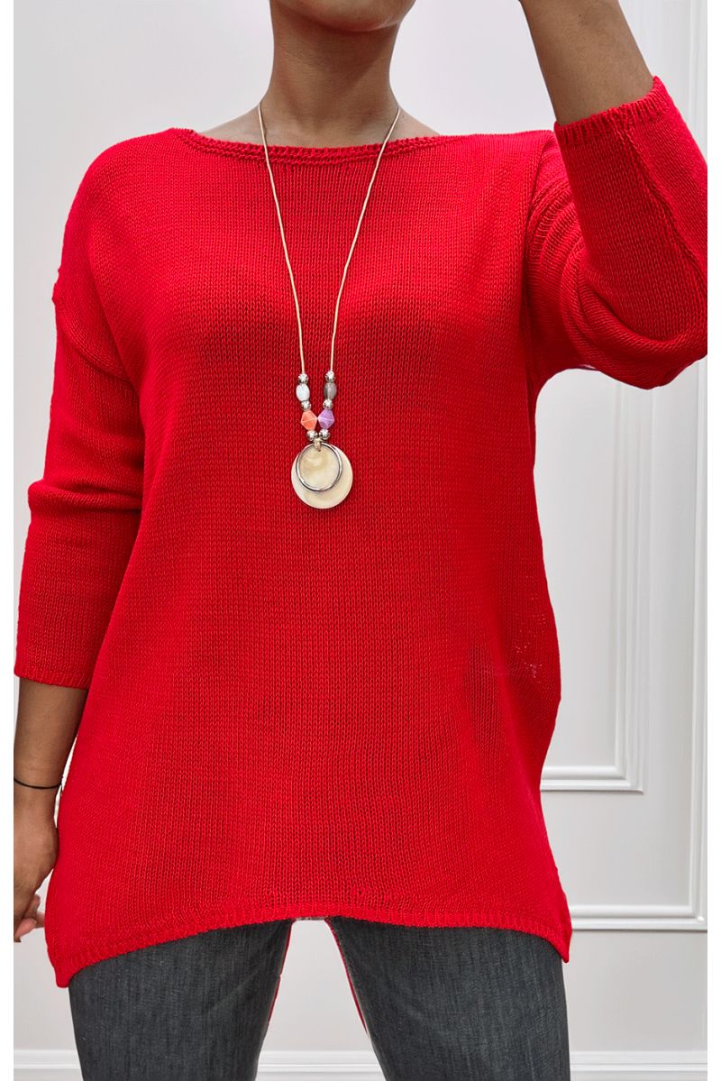 Robe pull rouge avec collier - 5